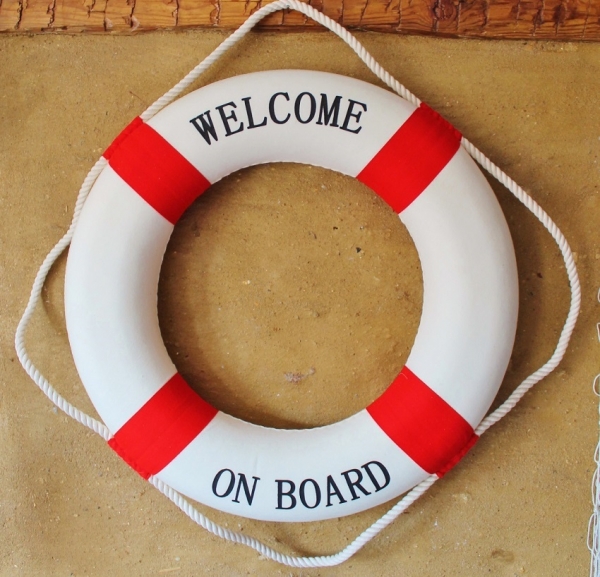 Rettungsring WELCOME ON BOARD Ø 50 cm blau weiß